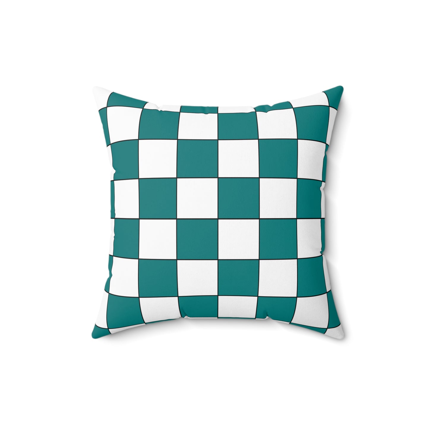 Teal, White Retro Check Cushion Pillow