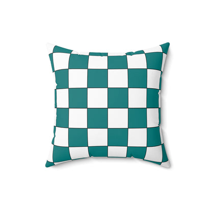Teal, White Retro Check Cushion Pillow