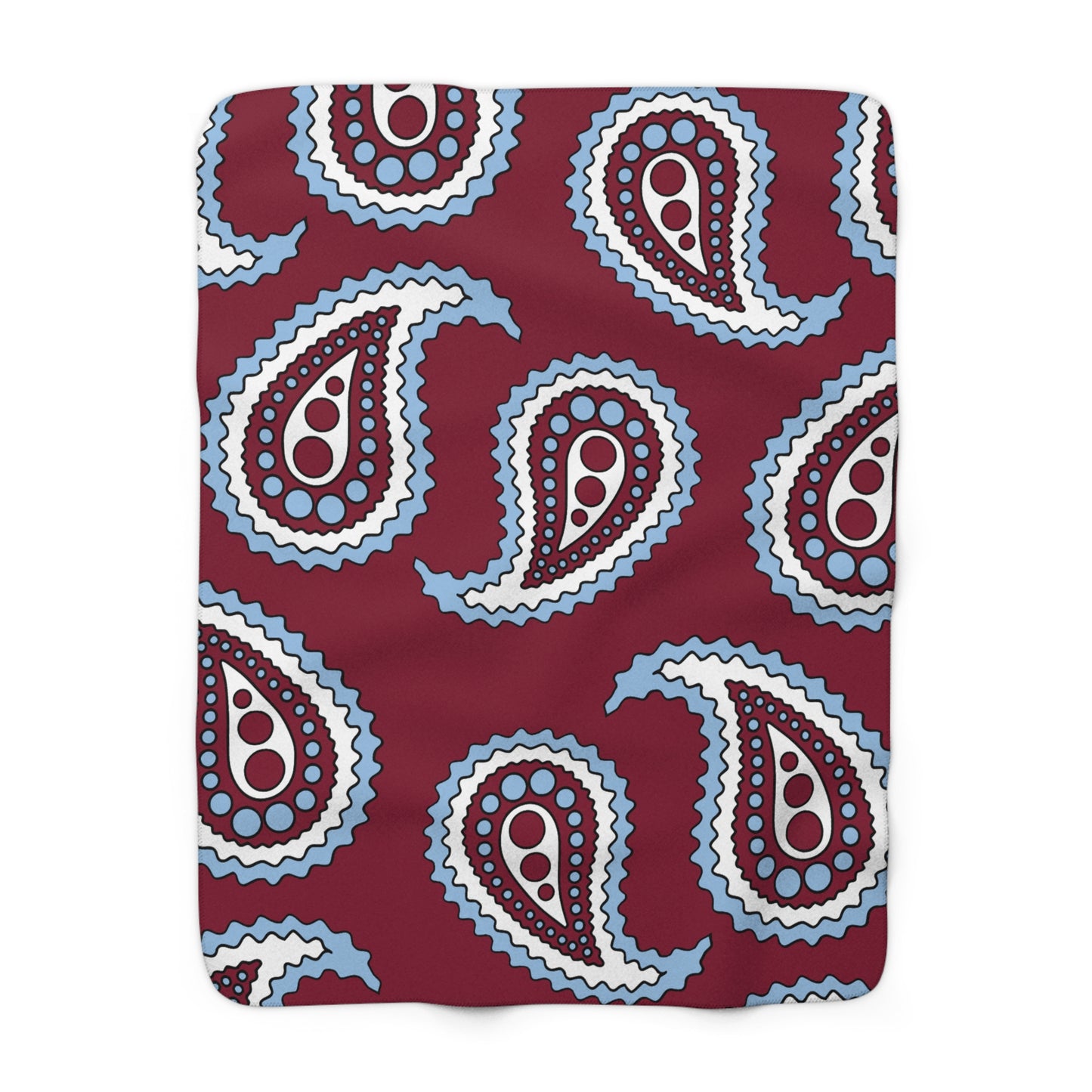 Claret, Blue, White Retro Paisley Blanket Throw