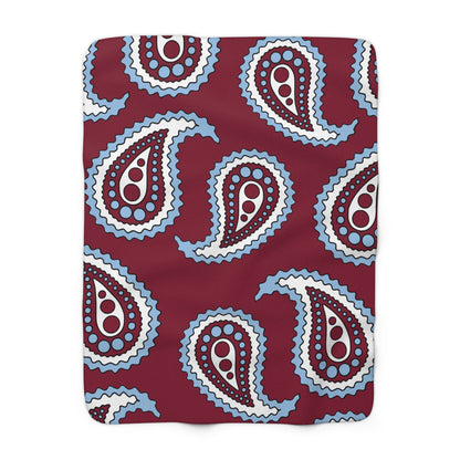 Claret, Blue, White Retro Paisley Blanket Throw