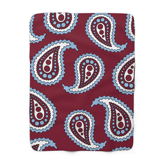 Claret, Blue, White Retro Paisley Blanket Throw