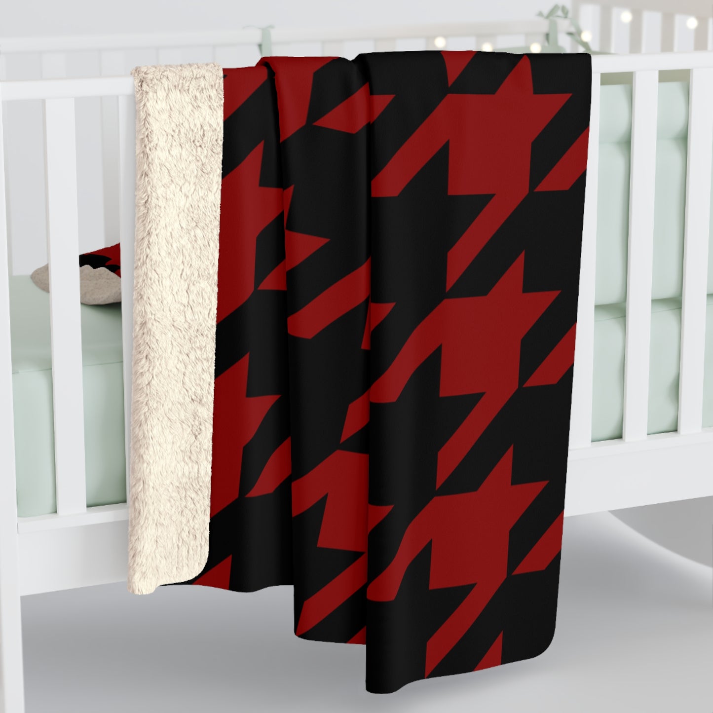 Dark Red, Black Retro Houndstooth Blanket Throw