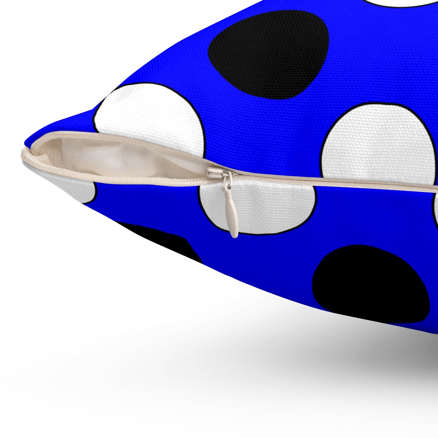 Blue, Black, White Retro Polka Dots Cushion Pillow