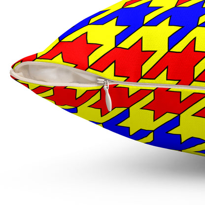 Yellow, Blue, Red Retro Houndstooth Cushion Pillow
