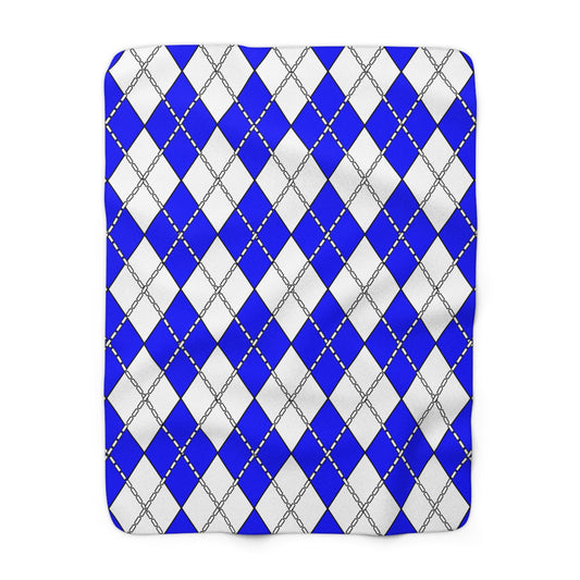Blue, White Retro Argyle Blanket Throw