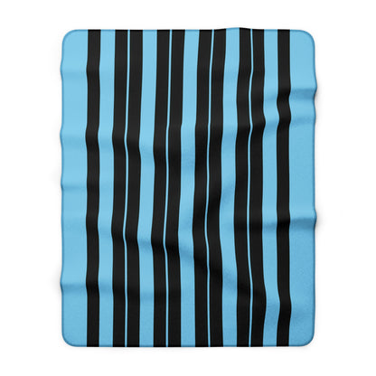 Sky Blue, Black Retro Stripes Blanket Throw