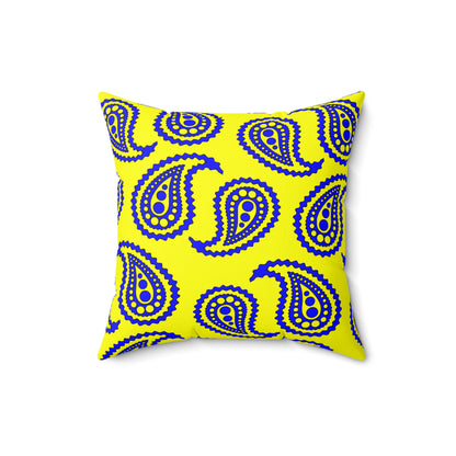 Yellow, Blue Retro Paisley Cushion Pillow