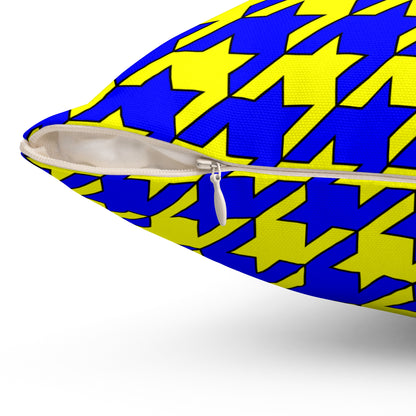 Yellow, Blue Retro Houndstooth Cushion Pillow