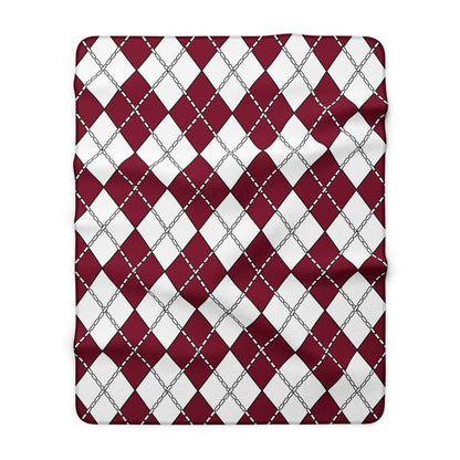 Claret, White Retro Argyle Blanket Throw