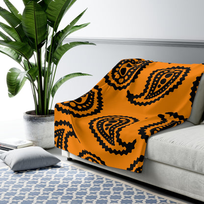 Dark Orange, Black Retro Paisley Blanket Throw