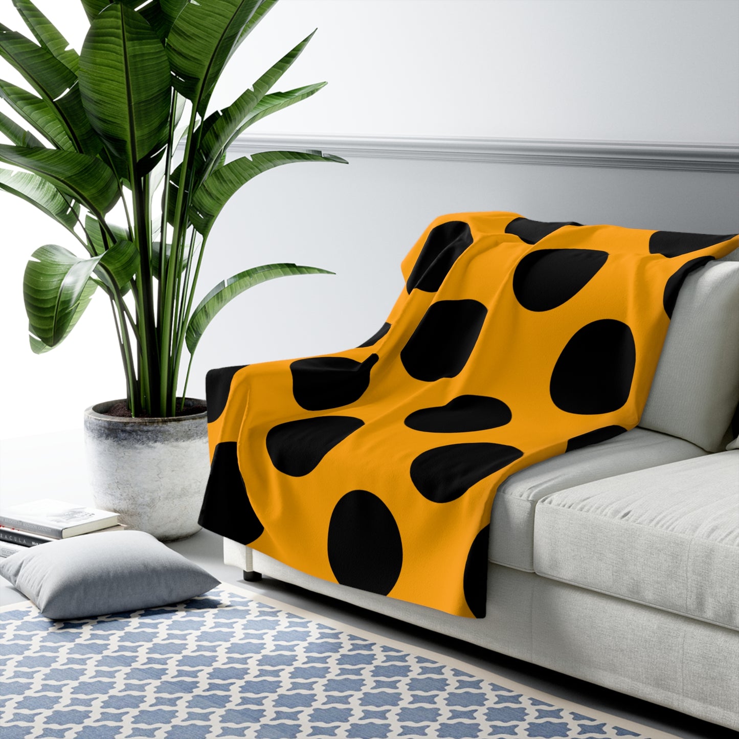 Orange, Black Retro Polka Dots Blanket Throw