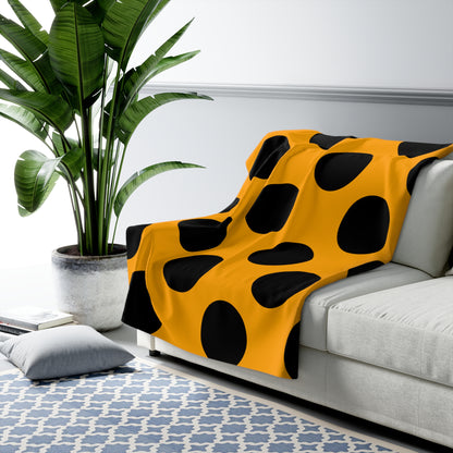 Orange, Black Retro Polka Dots Blanket Throw