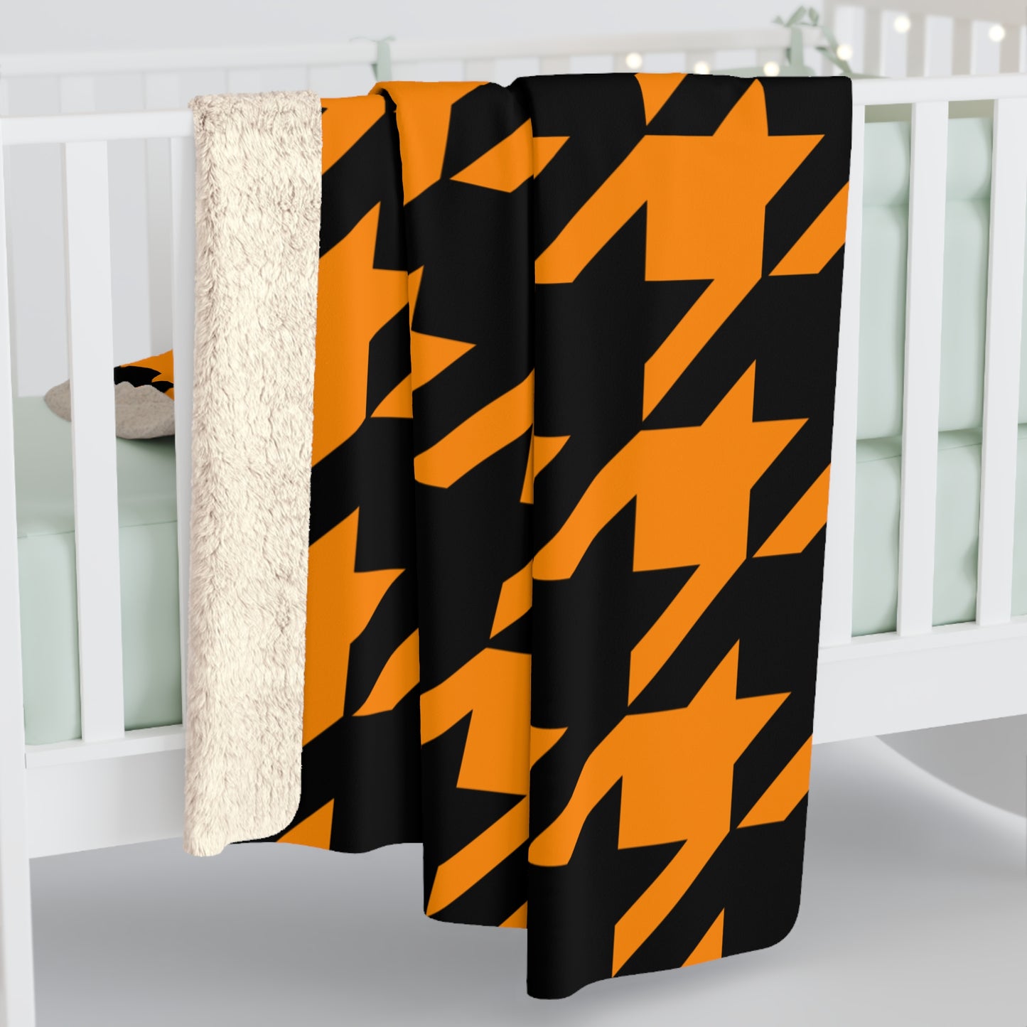 Dark Orange, Black Retro Houndstooth Blanket Throw