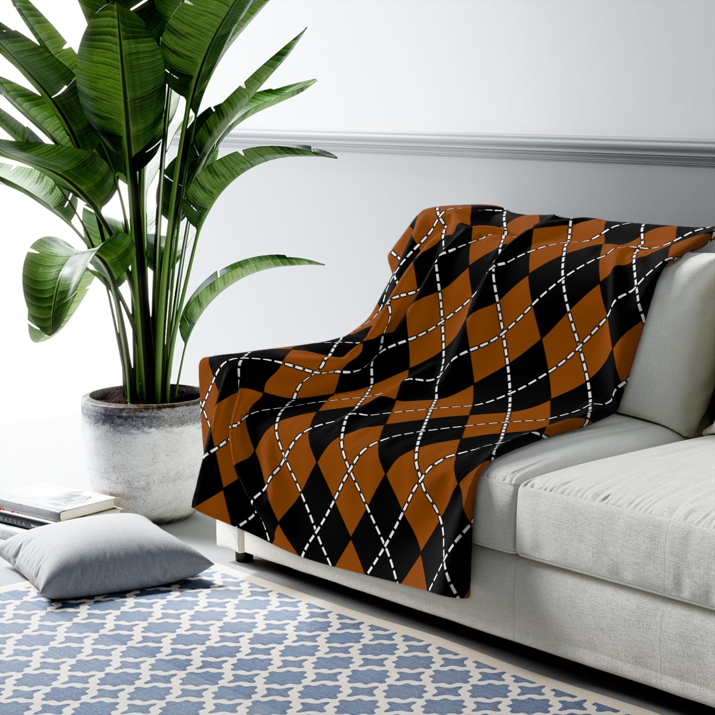 Brown, Black Retro Argyle Blanket Throw