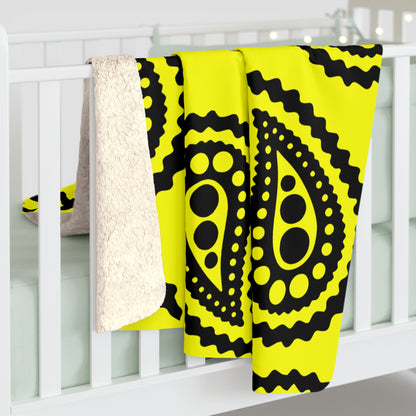 Yellow, Black Retro Paisley Blanket Throw
