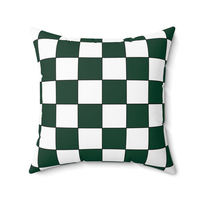 Dark Green, White Retro Check Cushion Pillow