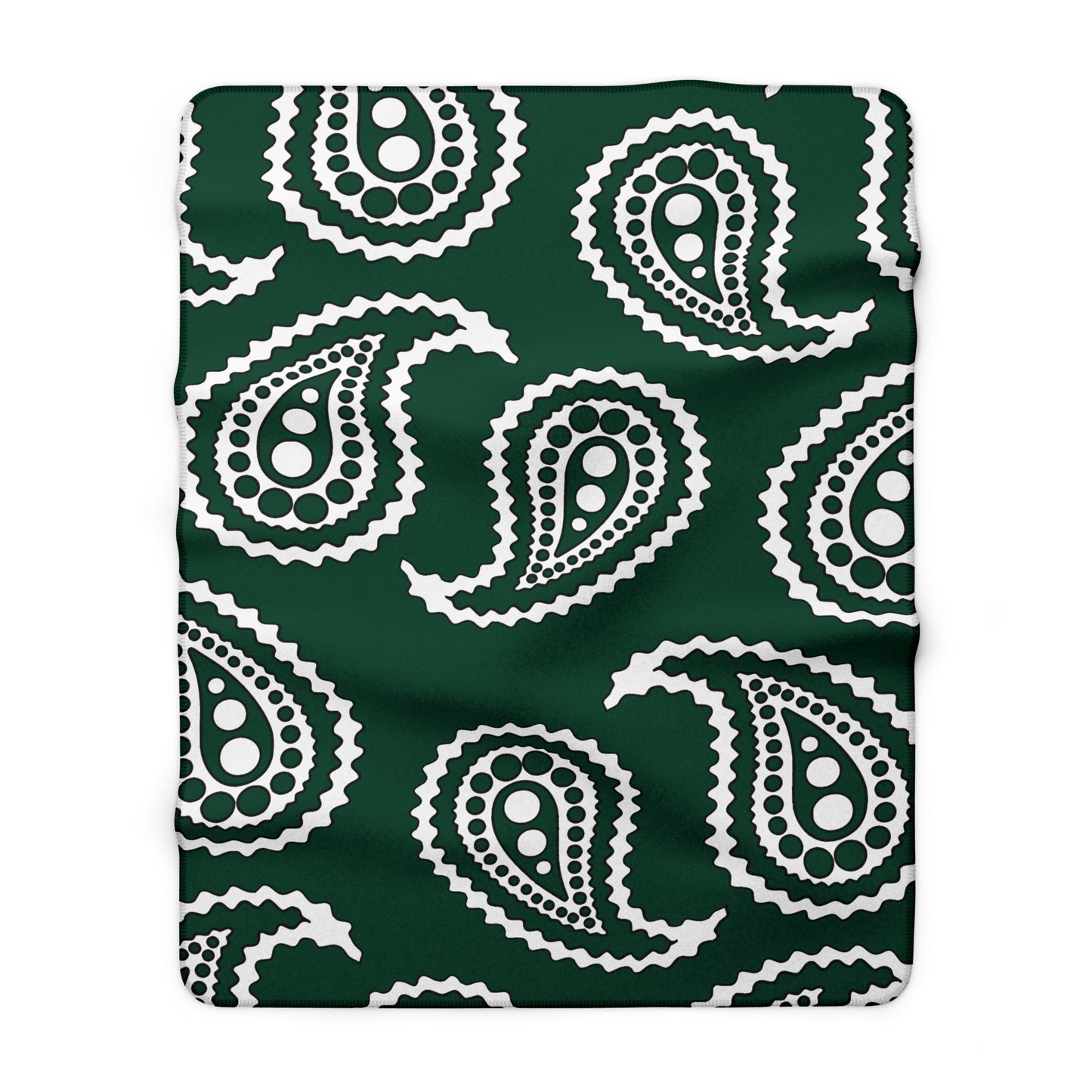 Dark Green, White Retro Paisley Blanket Throw
