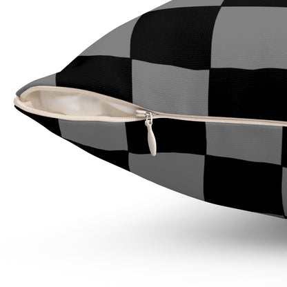 Grey, Black Retro Check Cushion Pillow