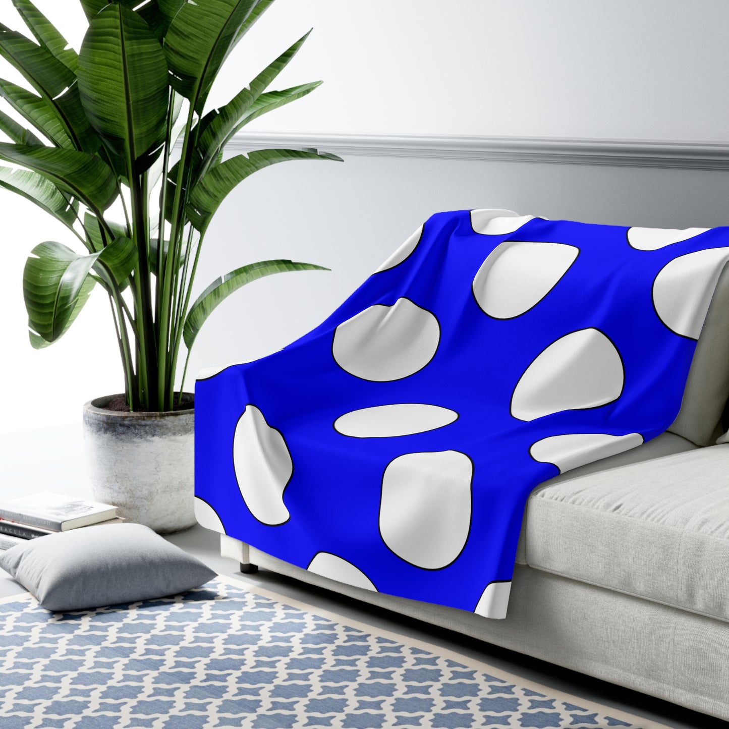 Blue, White Retro Polka Dots Blanket Throw