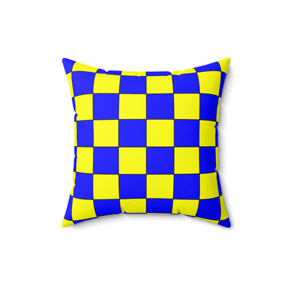 Yellow, Blue Retro Check Cushion Pillow