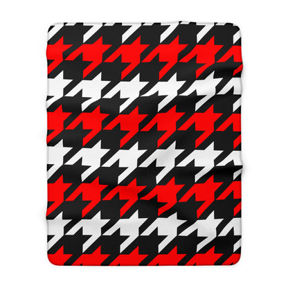 Black, White, Red Retro Houndstooth Blanket Throw