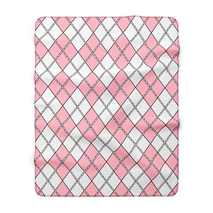 Pink, White Retro Argyle Blanket Throw