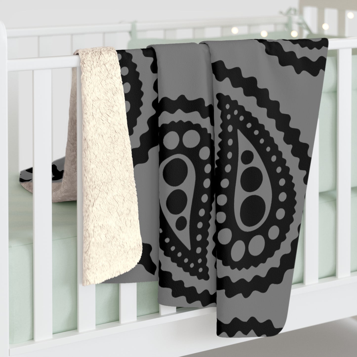 Grey, Black Retro Paisley Blanket Throw