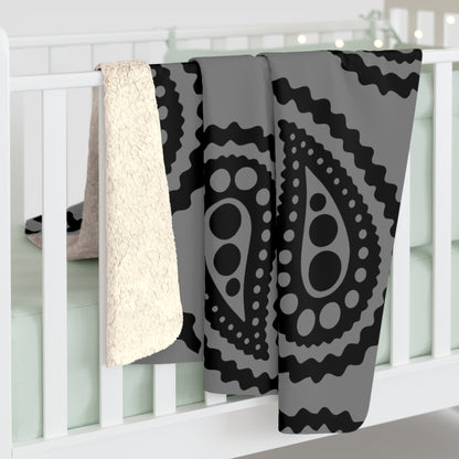 Grey, Black Retro Paisley Blanket Throw
