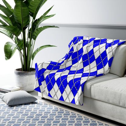 Blue, White Retro Argyle Blanket Throw