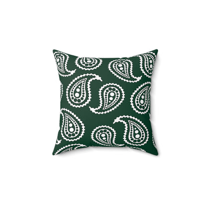Dark Green, White Retro Paisley Cushion Pillow
