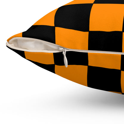 Dark Orange, Black Retro Check Cushion Pillow