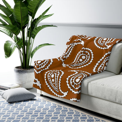 Brown, White Retro Paisley Blanket Throw