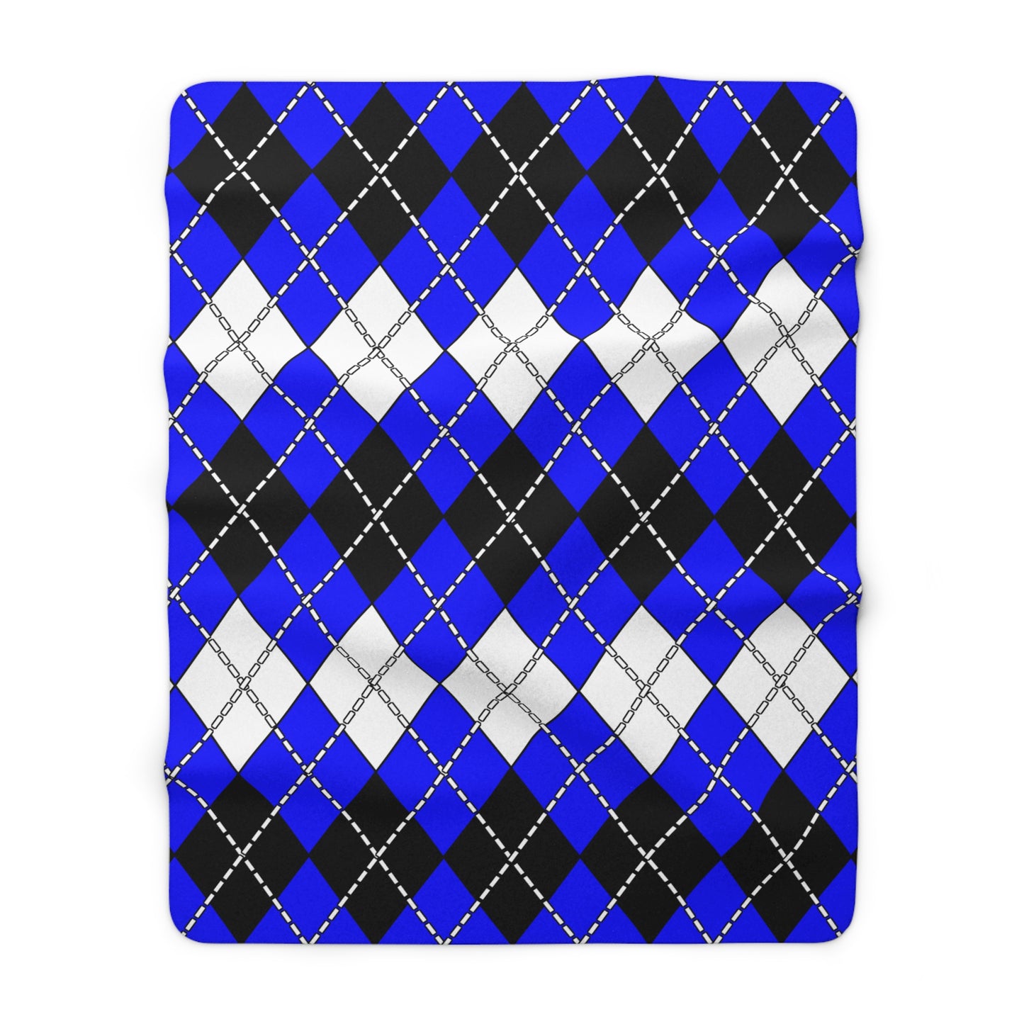 Blue, Black, White Retro Argyle Blanket Throw