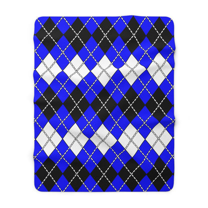 Blue, Black, White Retro Argyle Blanket Throw
