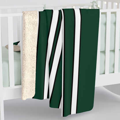 Dark Green, White Retro Stripes Blanket Throw