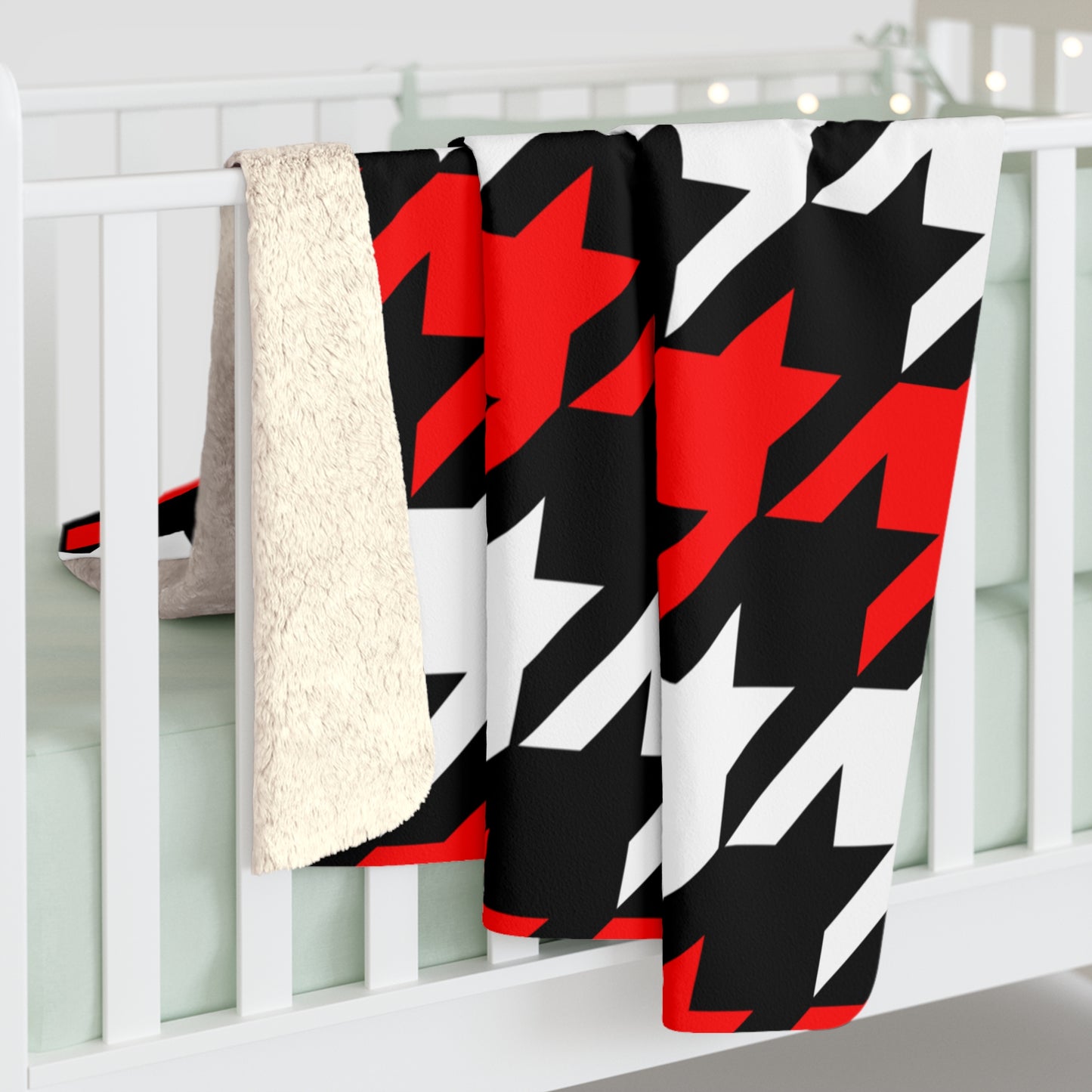 Black, White, Red Retro Houndstooth Blanket Throw